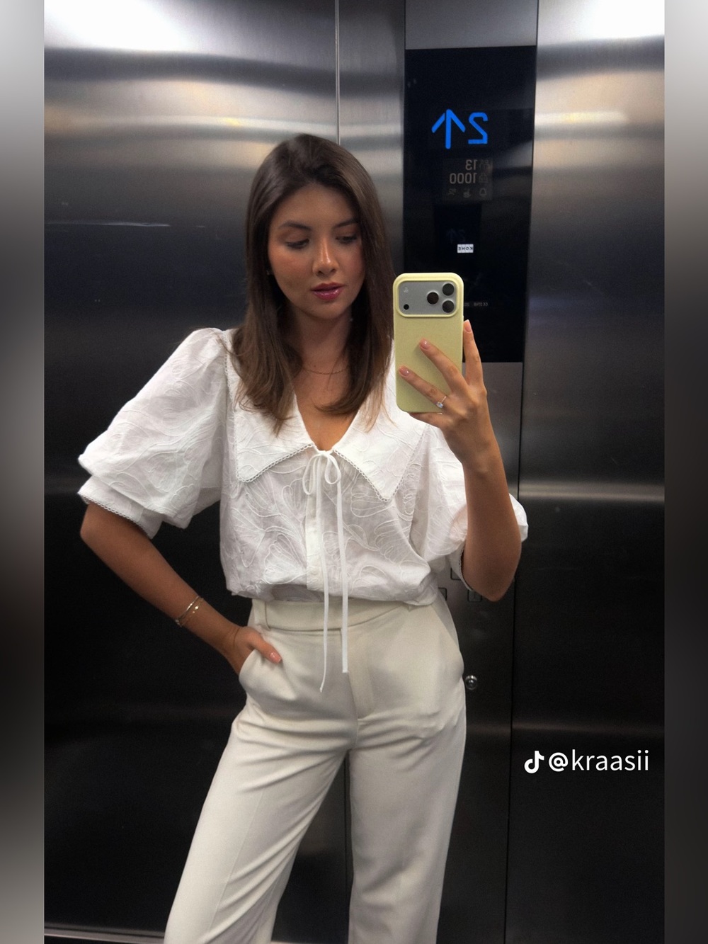 Zara Brandnew S- White Eyelet Tie-Collar Puff Sleeve Blouse - Picture 3 of 7